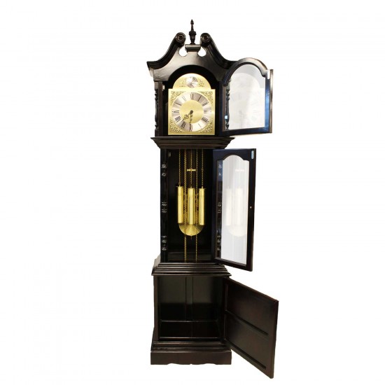 Rosewood Triple Chime Grandfather Clock With Bottom Dark Red